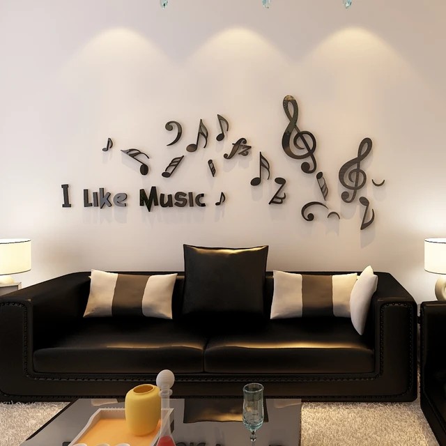 Notes de musique 3D Miroirs acryliques Sticker mural Décoration de la  maison Salon Salon Décoration Art DIY Stickers muraux (rouge)