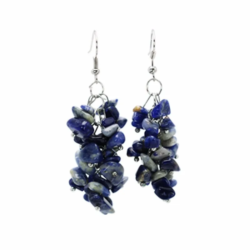 Fashion Hand-made Women's Big Dangle Earrings Blue Vein Stone 6cm Long Ethnic Jewelry Pendientes Brincos For Girls 2016 New1