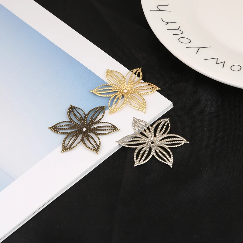

Hot 2x36mm Flower Filigree Wraps Connectors Metal Crafts Connector For Jewelry Making DIY Accessories Charm Pendant 10Pcs/lot