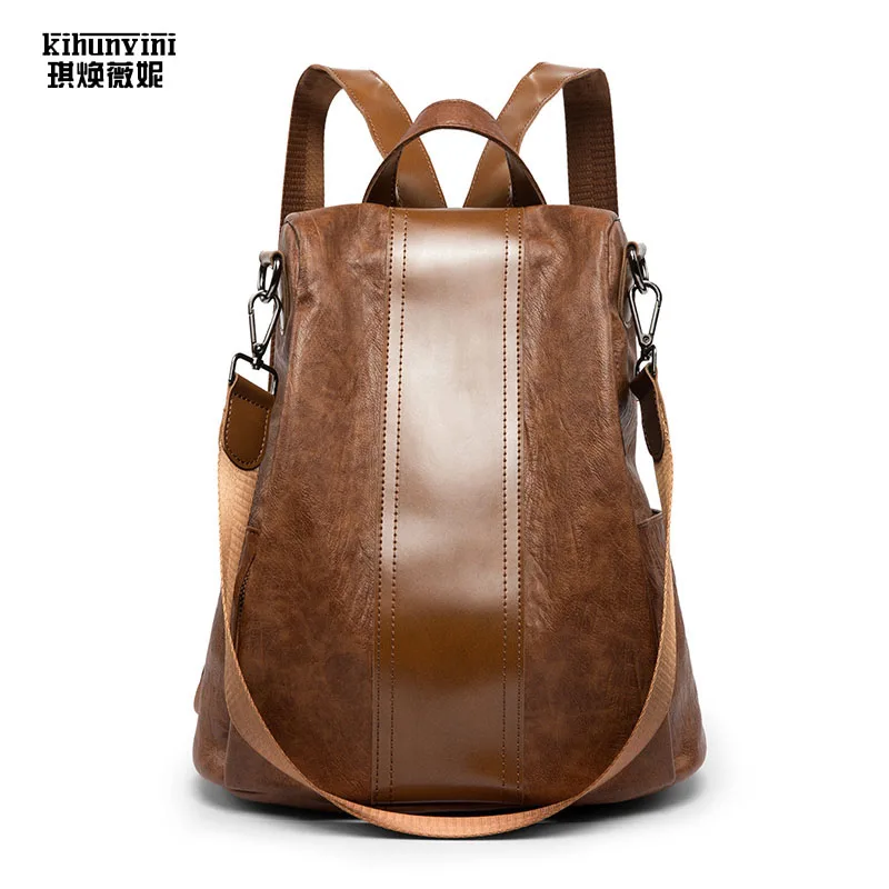 

KIHUNVINI Retro Backpack Women Vintage PU Leather Bag Women Bags Women's Back Pack Mochila Feminina School Bags for Teenagers