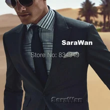 Темно-синий Gingham мужские деловые костюмы на заказ, на заказ тонкий Checker смокинг