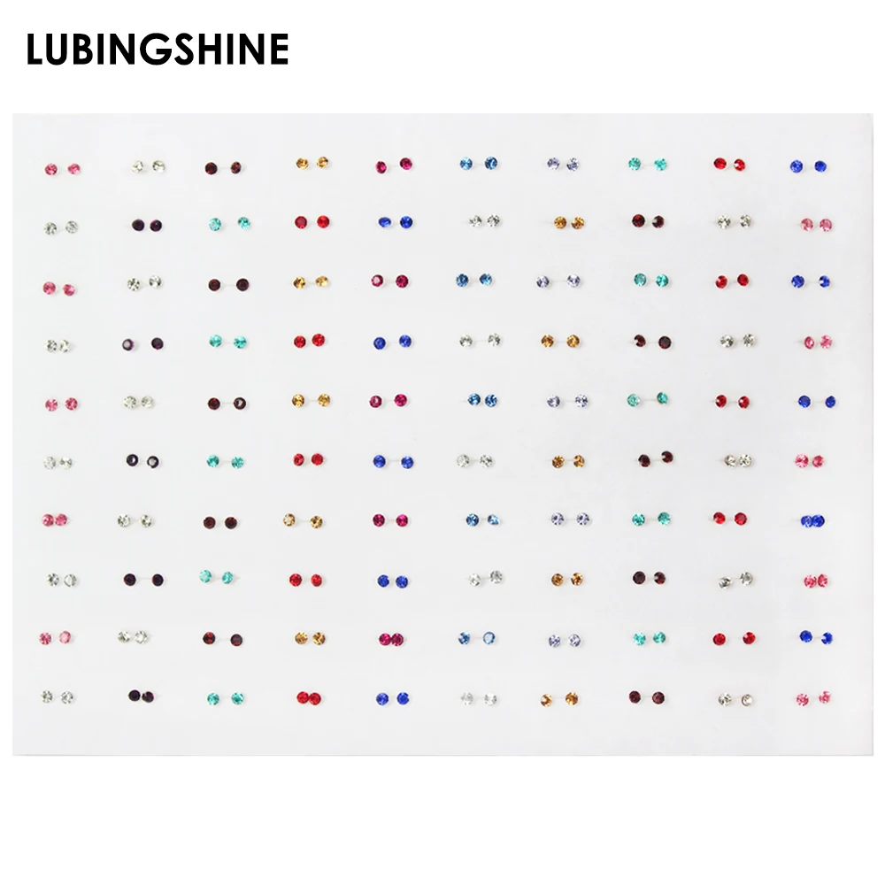 

100pairs/Set Anti Allergic Small Crystal Stud Earrings Set Colorful Rhinestone Earrings for Women Girls Party Jewelry Brincos