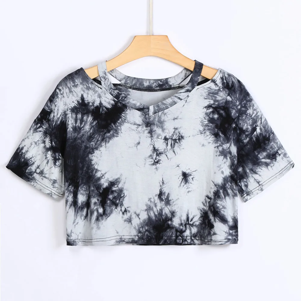 Женская короткая футболка с галстуком-крашеным топом Camiseta corta mujer Kurzes T-Shirt s der Frauen Dames футболка korte # YL1 Женская короткая футболка с галстуком-крашеным топом Camiseta corta mujer Kurzes T-Shirt s der Frauen Dames футболка korte # YL1