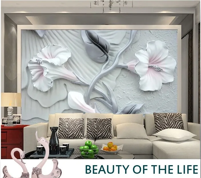 Пользовательские 3D стерео-кирпич стены цветок лилии обои для гостиной столовой ТВ фон 3D Виниловые обои