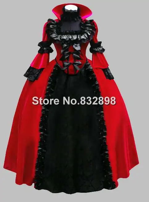

Gothic Black and Red Velvet Noble Victorian Ball Gown Stage Dress