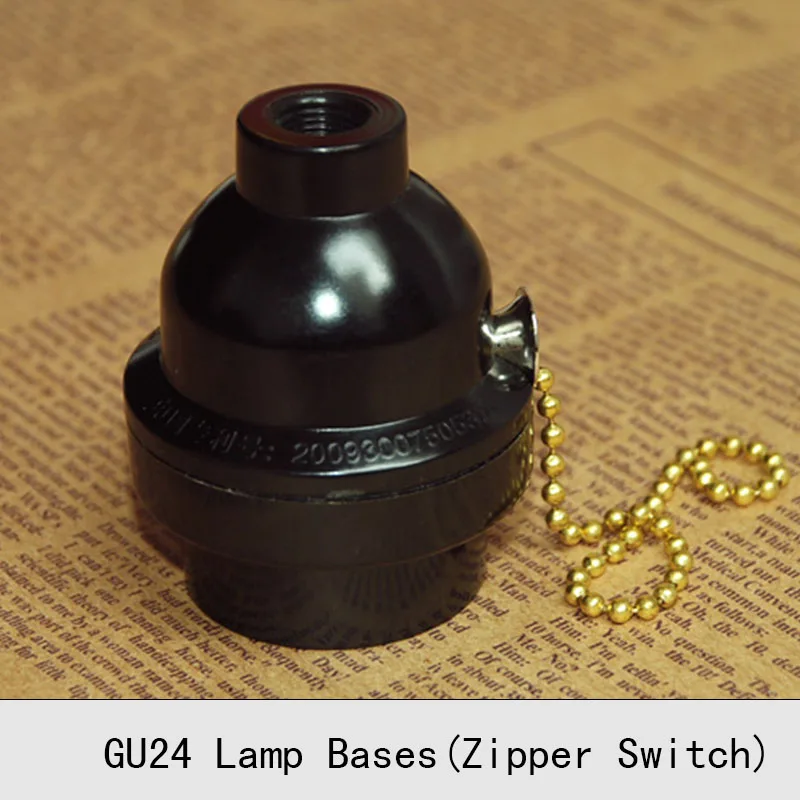 GU24 Bakelite Lamp Holder Retro Zipper Pull Chain Switch Lamp Socket