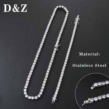 

D&Z Hip Hop Iced Out Bling 1 Row Zircon Tennis Chain Necklace For Male Rock Jewelry Accessories
