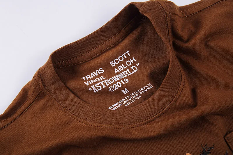 Travis Scott Astroworld T-Shirt Fabric Dark Brown Short Sleeve T-ShirtTravis Scott ASTROWORLD RUN Street Graffiti Print T-Shirt