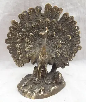 

Lucky Chinese Bronze Collect Wealth JiXiang Bird Love Peacock Peafowl Statue