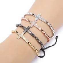 Золото Серебро Микро-паве cz кубический цирконий веревка отрегулированный браслет из медного бисера fgd4fd Крест Шарм плетеные браслеты