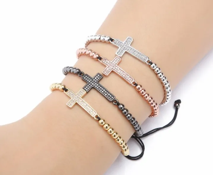 

gold silver micro pave cz Cubic Zirconia rope adjusted Copper Beads Bracelet fgd4fd cross Charm Braided Bangles