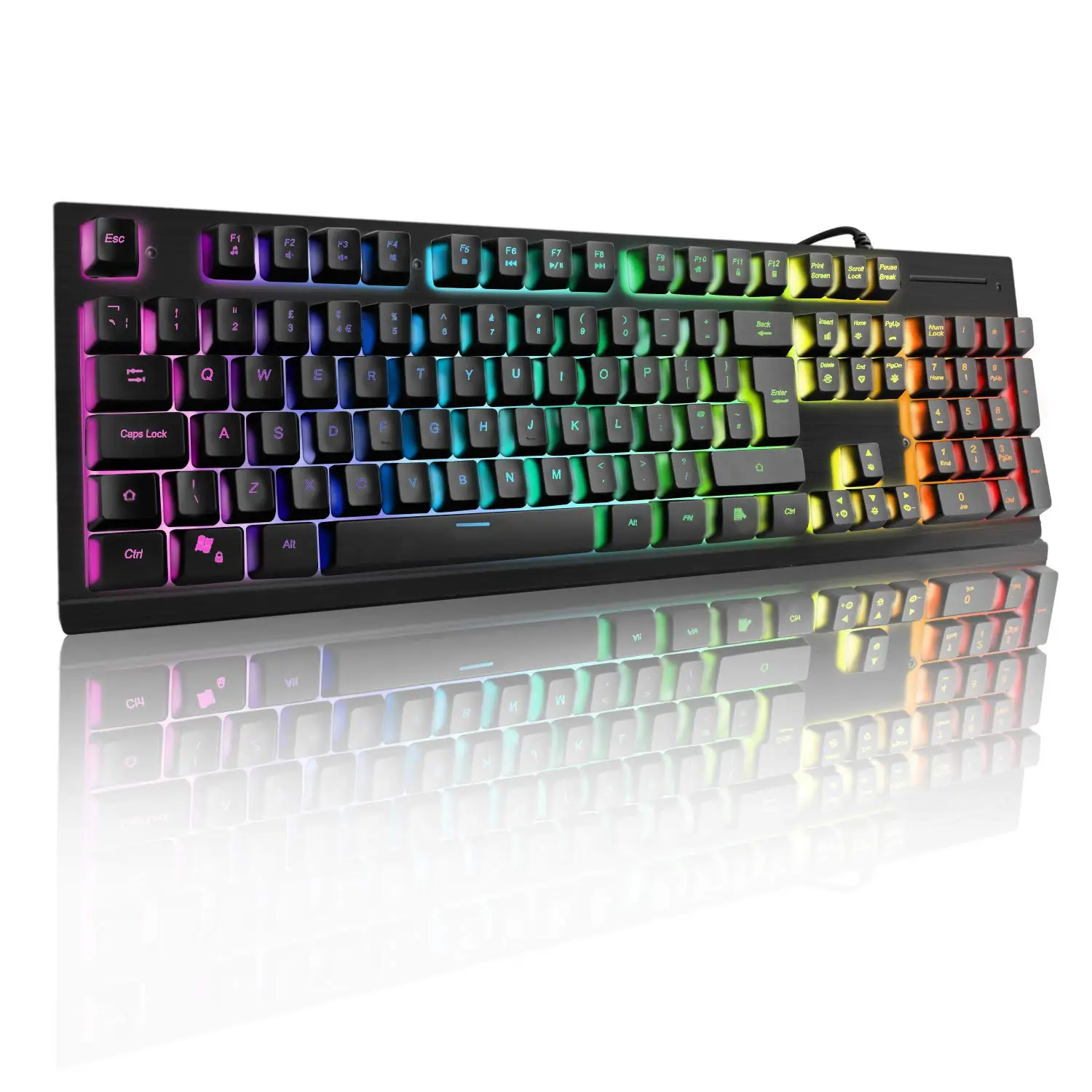 OPQ-игровая клавиатура, красочные Радуга светодиодная подсветка USB проводной игровой накладка на клавиатуру клавиатура с щеткой Алюминий