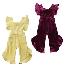 Новинка; одежда для маленьких девочек; корейский бархатный комбинезон; комбинезон с оборками без рукавов; Однотонный комбинезон; От 1 до 6 лет