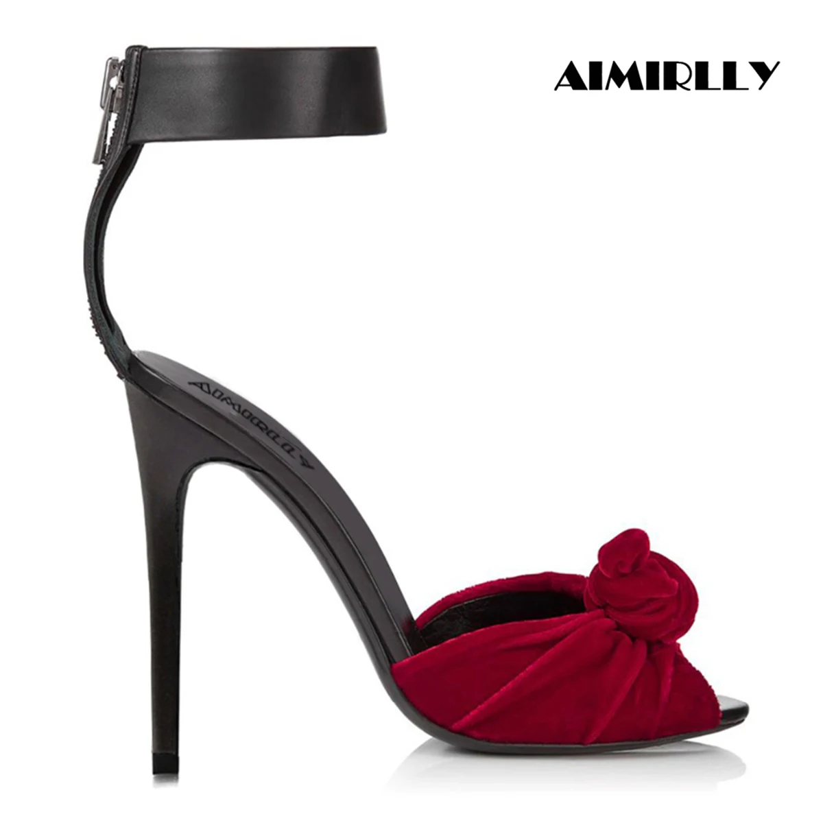 

Aimirllly Women Ladies Stiletto Heels Open Toe High Heel Sandals Ankle Strap Zip Red Black Velvet Wedding Party Dress Shoes