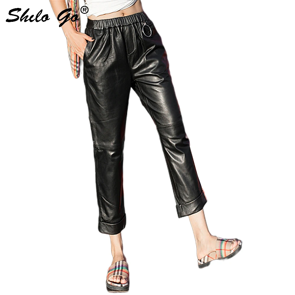 Streetwear Lederen Broek Vrouwen Casual Side Pocket Elastische Hoge Taille Schapenvacht Lederen Harembroek Beknopte Vrouwelijke Capri Streetwear Lederen Broek Vrouwen Casual Side Pocket Elastische Hoge Taille Schapenvacht Lederen Harembroek Beknopte Vrouwelijke Capri