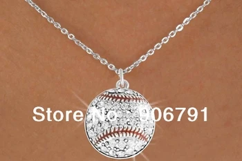 

fashion Silver white rhinestone red enamel baseball pendant necklace sports jewelry