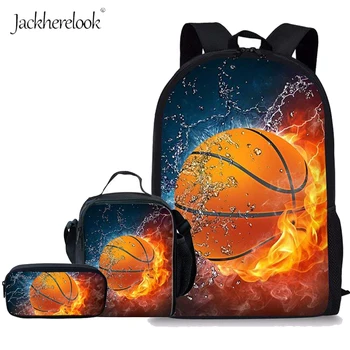 

Jackherelook 3D Fire and Ice Basketball Printing 3PCS Set Kids Boys Schoolbags Casual Students Backpacks Teenage Large Bookbags