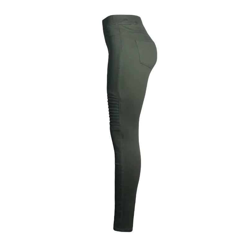 Армейские зеленые джинсы в стиле милитари байкерские женские джинсы с завышенной талией обтягивающие тянущиеся джинсовые брюки-карандаш с эластичной резинкой на талии