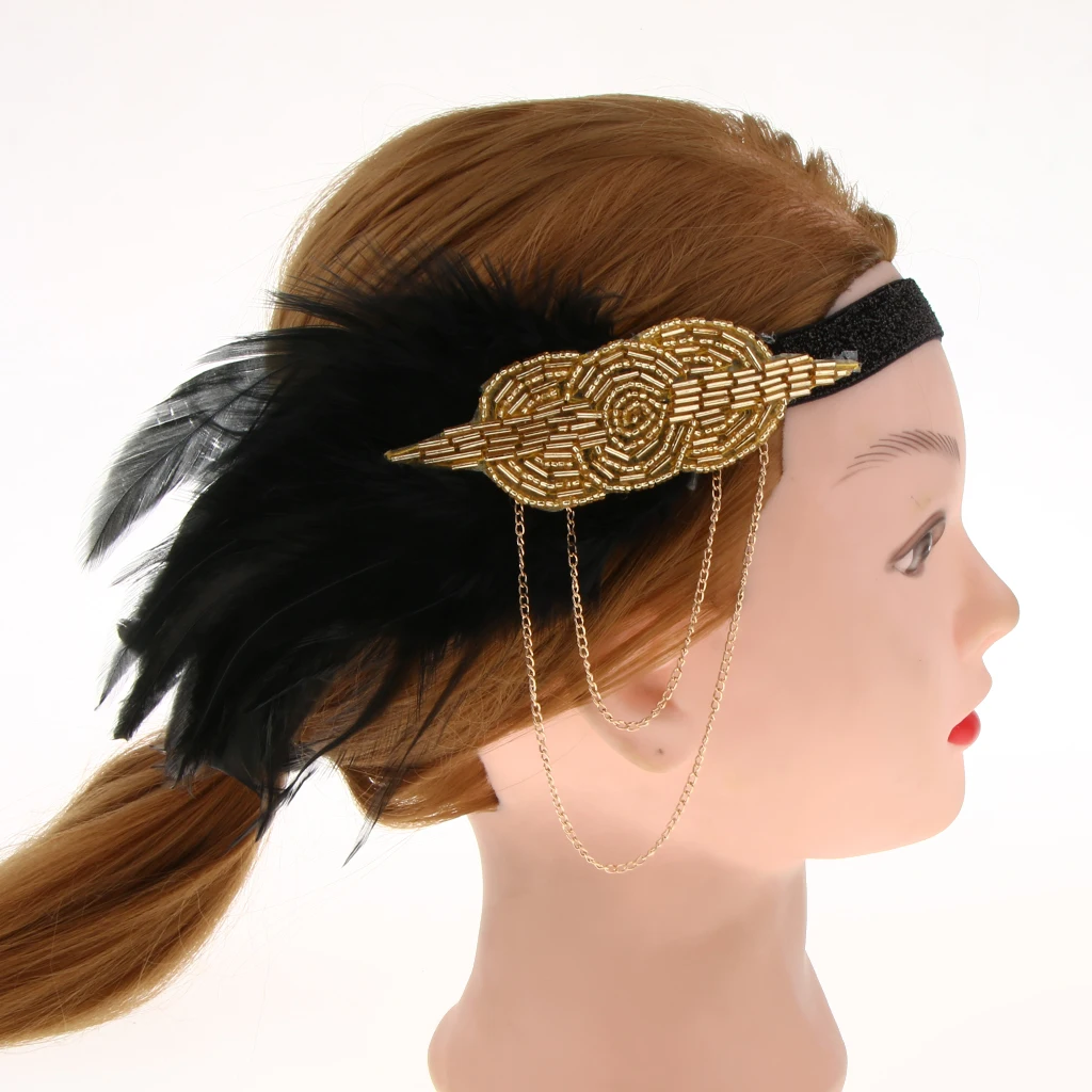 Vintage 1920s Headpiece Feather Tassel Flapper Headband Great Gatsby Headdress Party Prom Hair Accessories