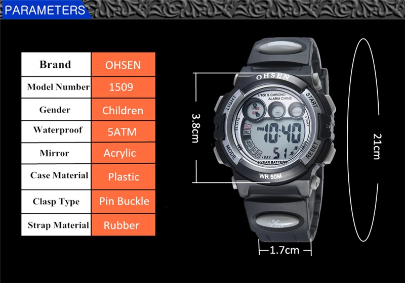 OHSEN брендовые Детские Часы светодиодный цифровые многофункциональные водонепроницаемые наручные часы для улицы спортивные детские часы
