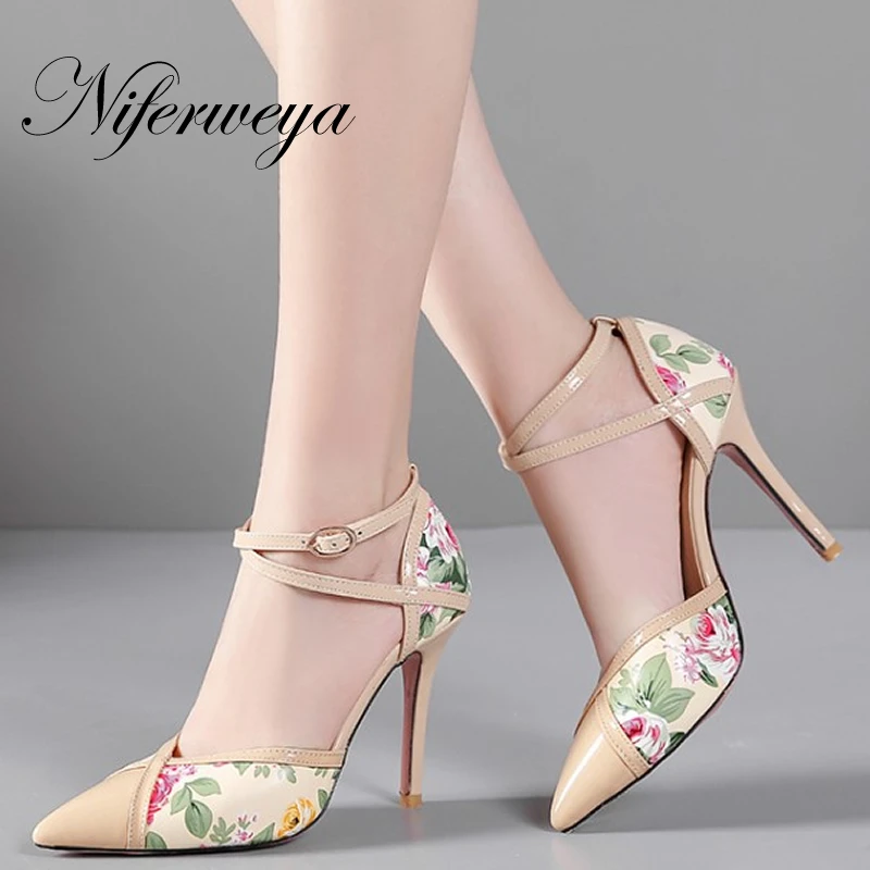

Spring/autumn D'Orsay & Two-Piece women shoes Big size 31-47 sexy Pointed Toe Buckle Strap thin heel high heels zapatos mujer