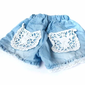 

Baby Girls Cowboy Shorts Jeans Lace Pocket Demin Baby Ripped Jeans Short Pants Summer Pearls Kids Trousers Children Clothes