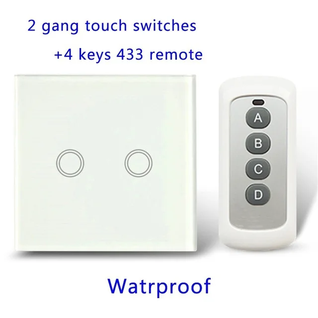 

Remote Control Touch Switches Panel Light Wall waterproof crystal glass 2 Gang 1 Way 433MHz With Pilot.EU/UK standard