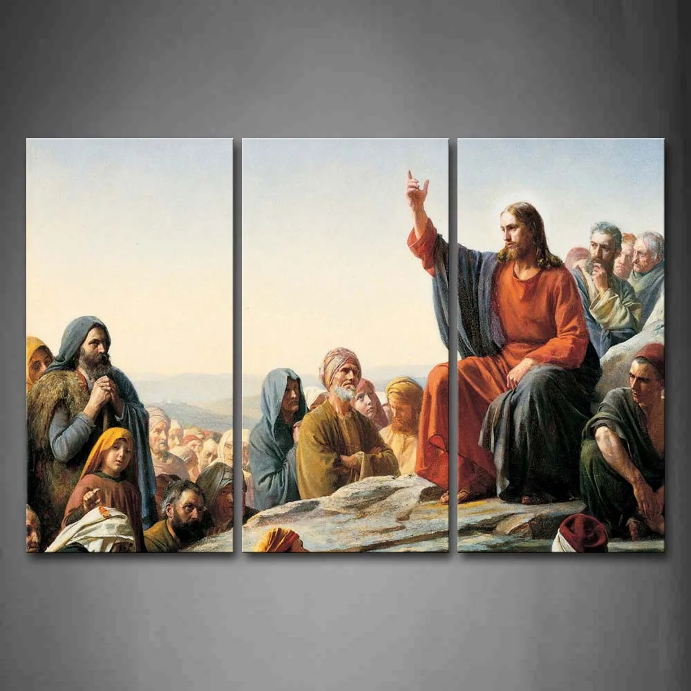 

Framed Wall Art Pictures Jesus Discuss Together Canvas Print Religion Modern Posters With Wooden Frames For Living Room