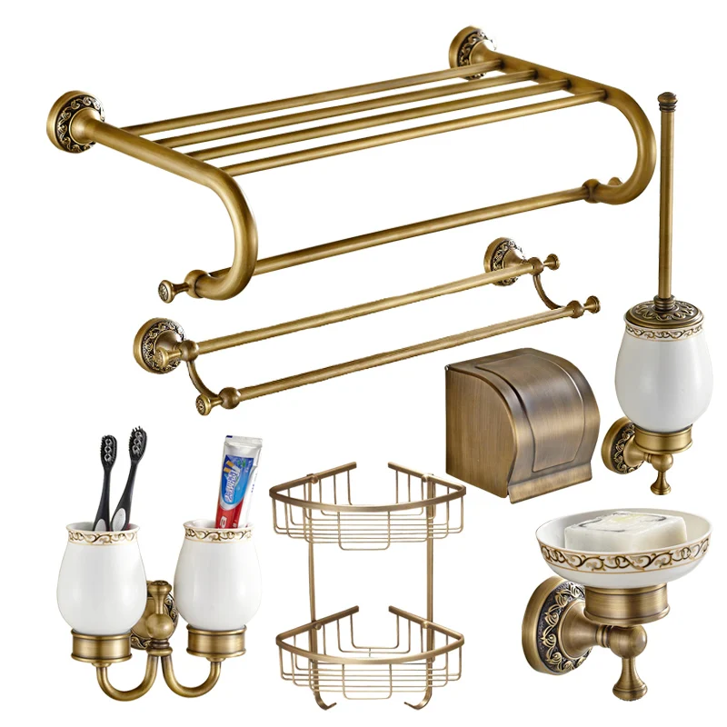 Набор аксессуаров для ванной комнаты античная латунная резная корзина шампуня