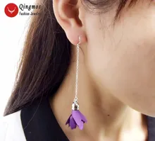 Qingmos Trendy Silk Flower Tassel Earrings for Women with 20*30mm Purple Silk Flower Dangle 3.5” Earring Fine Jewelry-ear600