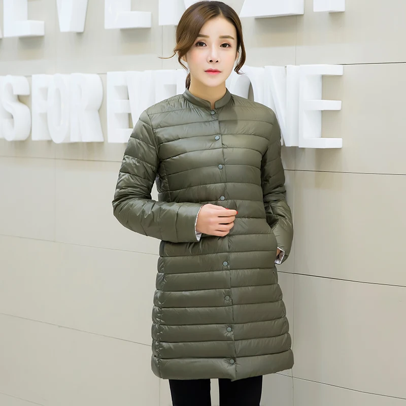 Woman antumn Padded Warm Coat Ultra Light Duck Down Jacket Long Female Overcoat Slim Solid Jackets Winter Coat Portable Parkas