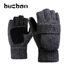 Winter Lover Gloves Men Women Knit Wool Glove For Xmas Gift Leather Palm Clamshell Fingerless Thicken Warm Mitten Female AGB366