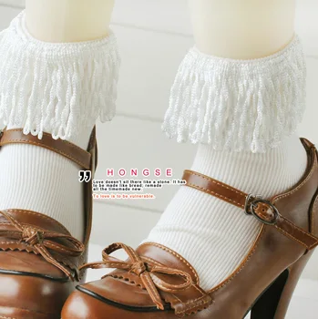 

Lolita Princess Vintage tassel white tutu short cotton socks KCW001
