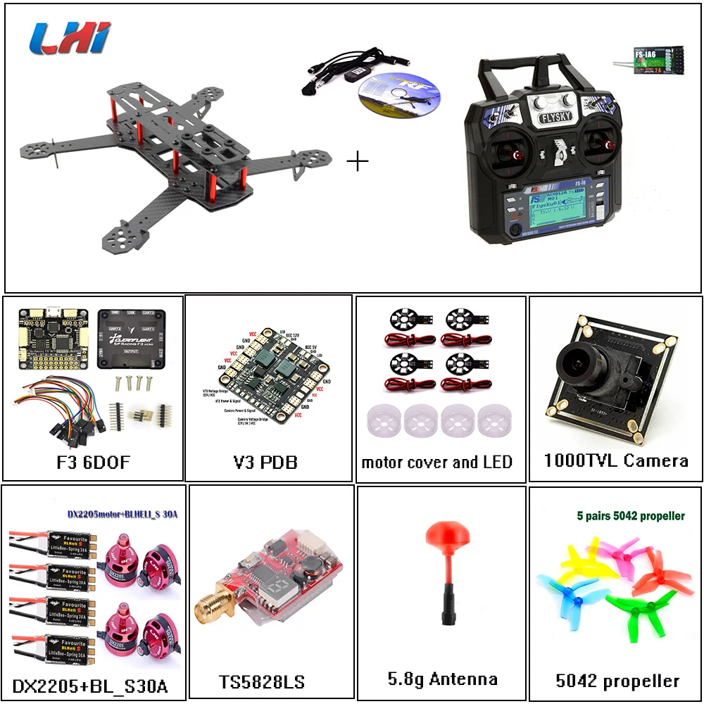 DIY LHI Senior ZMR250 QAV250 Квадрокоптер рама двигателя Квадрокоптер Дрон qav zmr комплект Дрон CC3D управление полетом 250 рама