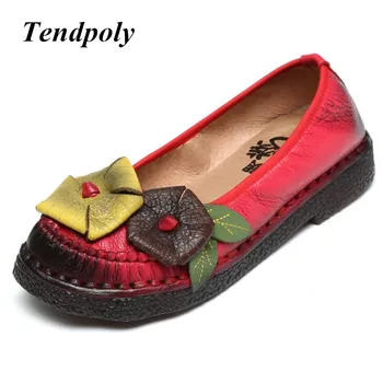 

2019 Spring summer retro flat Women's shoes new national wind leather soft bottom casual shoes fashion trend comfortable soft
