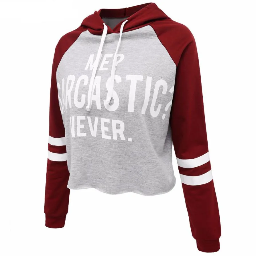 

Free Ostrich High Quality Spring Autumn Letters Printed Women Short Hoodies Long Sleeve Sweatshirt Hooded Pullover Tops