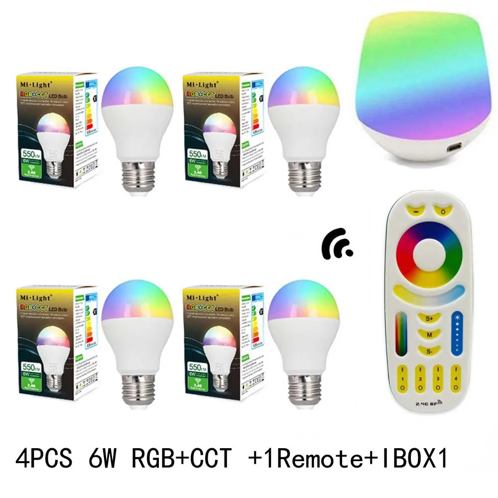 Milight светодиодные лампы 6 Вт E27 RGB + CCT светодиодные лампы + rgbww Remote + IBX1 РФ дистанционного Wi-Fi led прожектор свет AC85-265V Бесплатная доставка