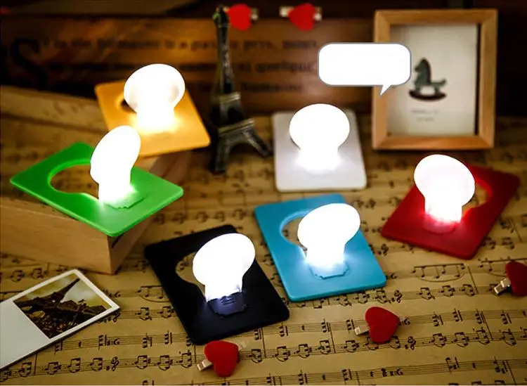 

Pocket LED Night Light Mini Purse Credit Wallet Card Funny Flashlight Decoration Mariage bola de plasma party gift SN1391