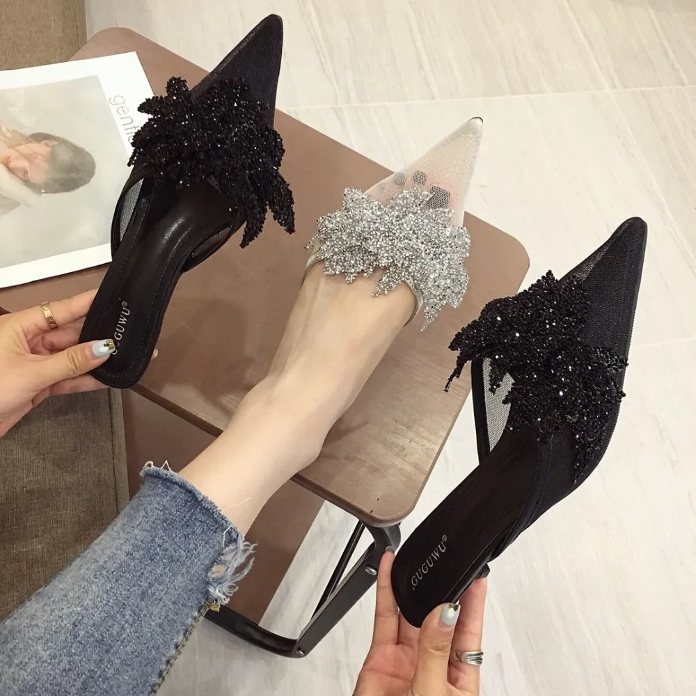 

Pointed Toe Mules Womens Shoes Butterfly-knot Slides Med Fenty Beauty Women's Slippers 2019 Thin Heels Sliders Luxury New