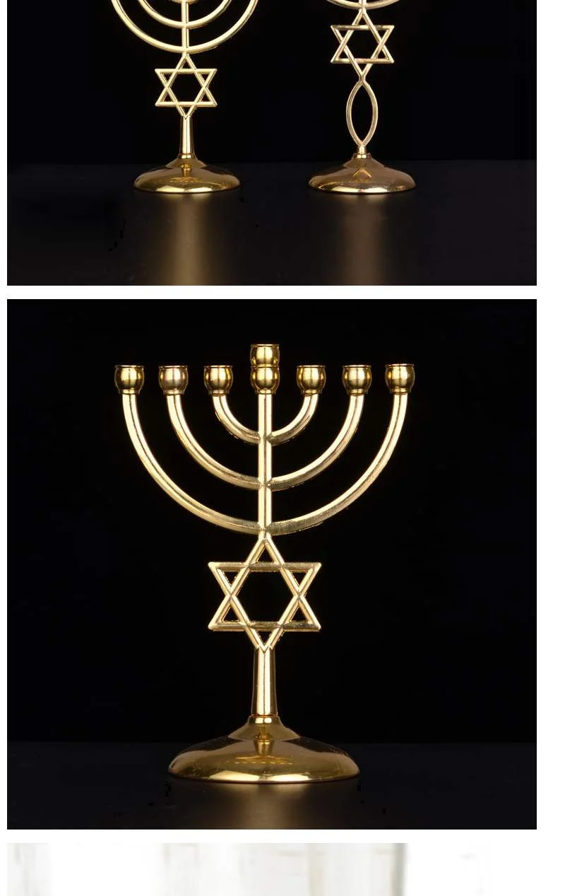 Синяя эмаль Menorah позолоченный 7 веток племен Израиля, джерузама