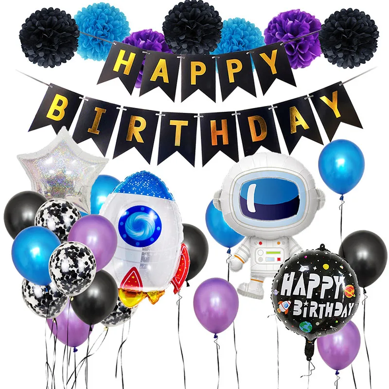 

28pcs/lot Astronaut balloon birthday astronaut spaceship aluminum film cartoon science fiction space Happy Birthday Party