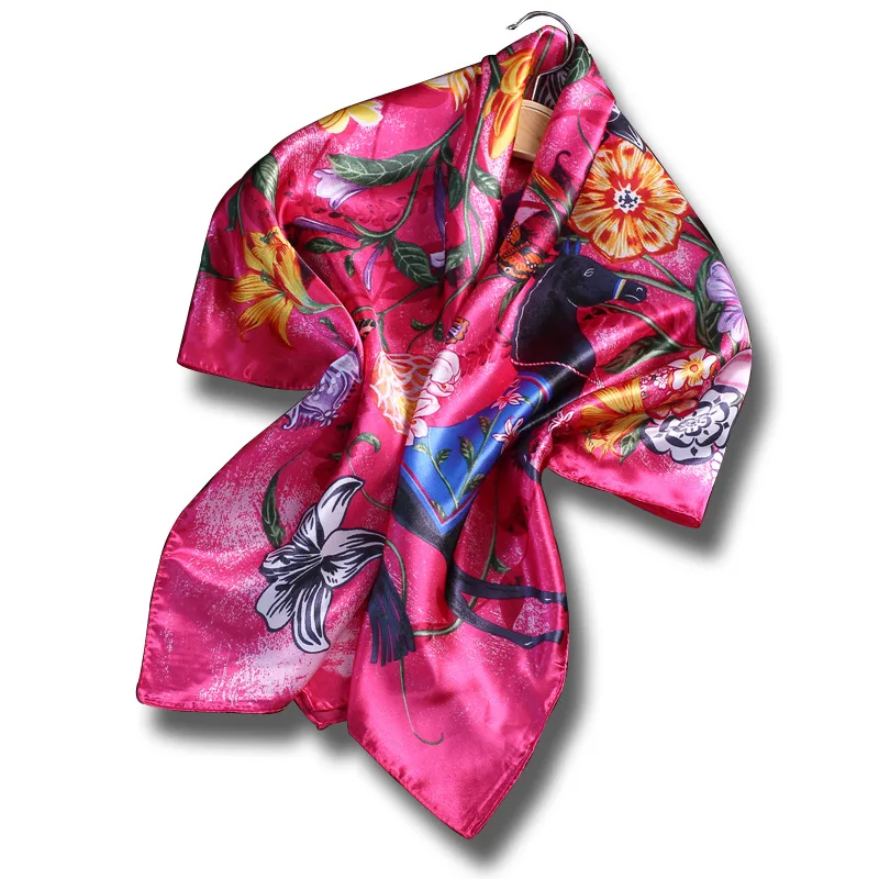 

2019 New Women's Square Silk Scarf Ladies Shawls and Wraps Soft Small Office Scarf Hijabs Printed Foulard Neckercheif 90*90cm