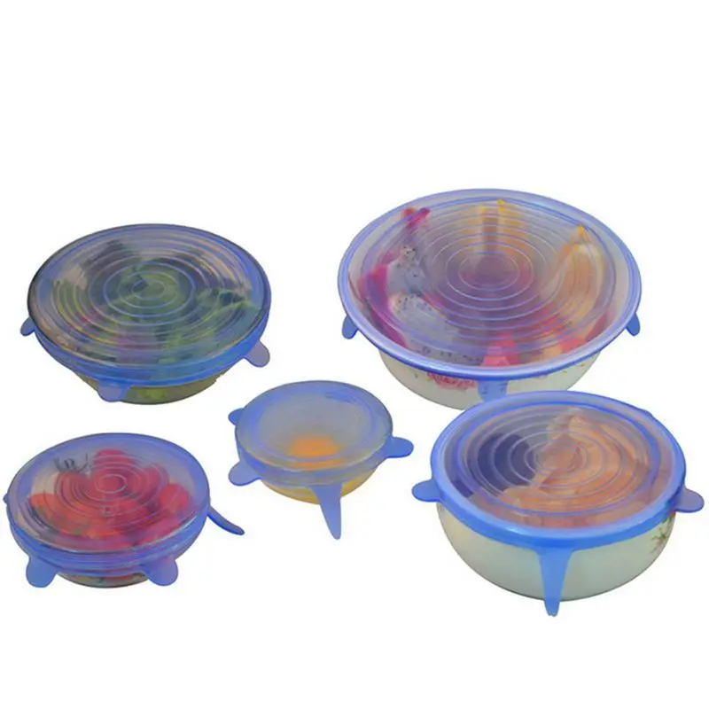 Силиконовые эластичные крышки 6 упаковок разного размера растягивающиеся пищевые крышки для чашек, горшков, банок, мисок, посуды, кружек, банок