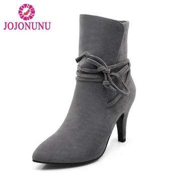 

FITWEE Size 33-43 Women Ankle Boots High Heels Winter Warm Fur Shoes Woman Cross Lace Up Sexy Boots Mature Fashion Footwear