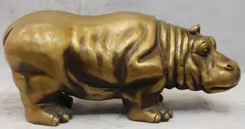

China Brass Copper Carved Animal Hippo Hippopotamus River Horse behemoth Statue