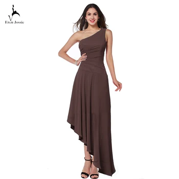 

Eren Jossie Left Long Right Short Special Design Bridesmaid Dress for Weddings One Shoulder Brown Chiffon Dress New Collection