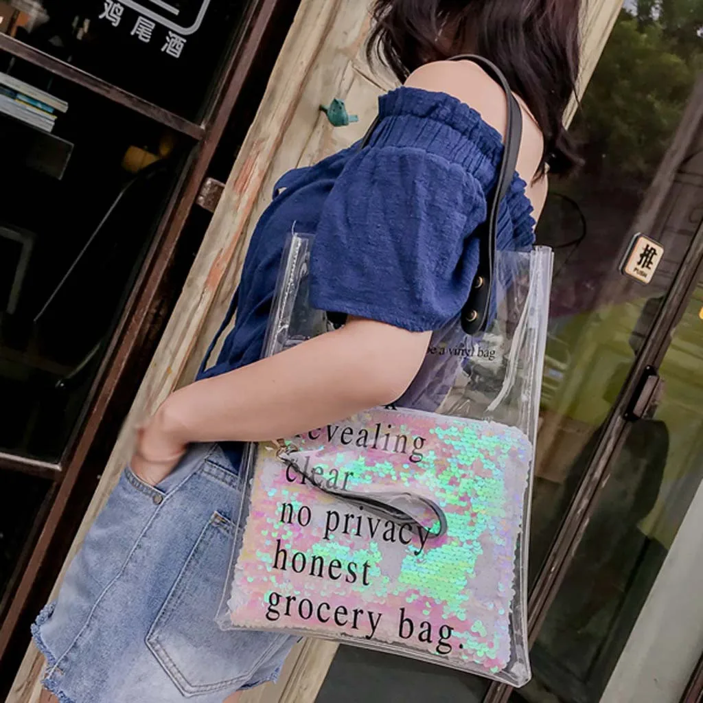 

*tote bags for women torebka damska Women's Fashion Transparent Shoulder Bag Sequins Bag Handbag Beach Bag tasche 4.925