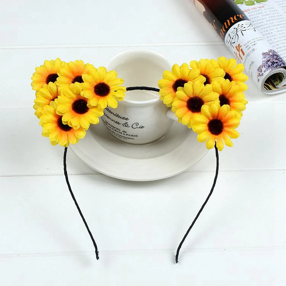 Sugarbay Bohemian Sunflower Headband Festival Stretch hair accessories Elasticity  Wreath Yellow  Flower Crown Women HairBand hair bows for women Hair Accessories