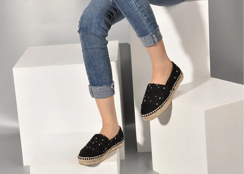 Hot Sale Slip-On Round Toe New Fashion High Quality Sweet Women Flats Hemp Espadrilles Casual Ladies Loafers Shoes Size 34-42