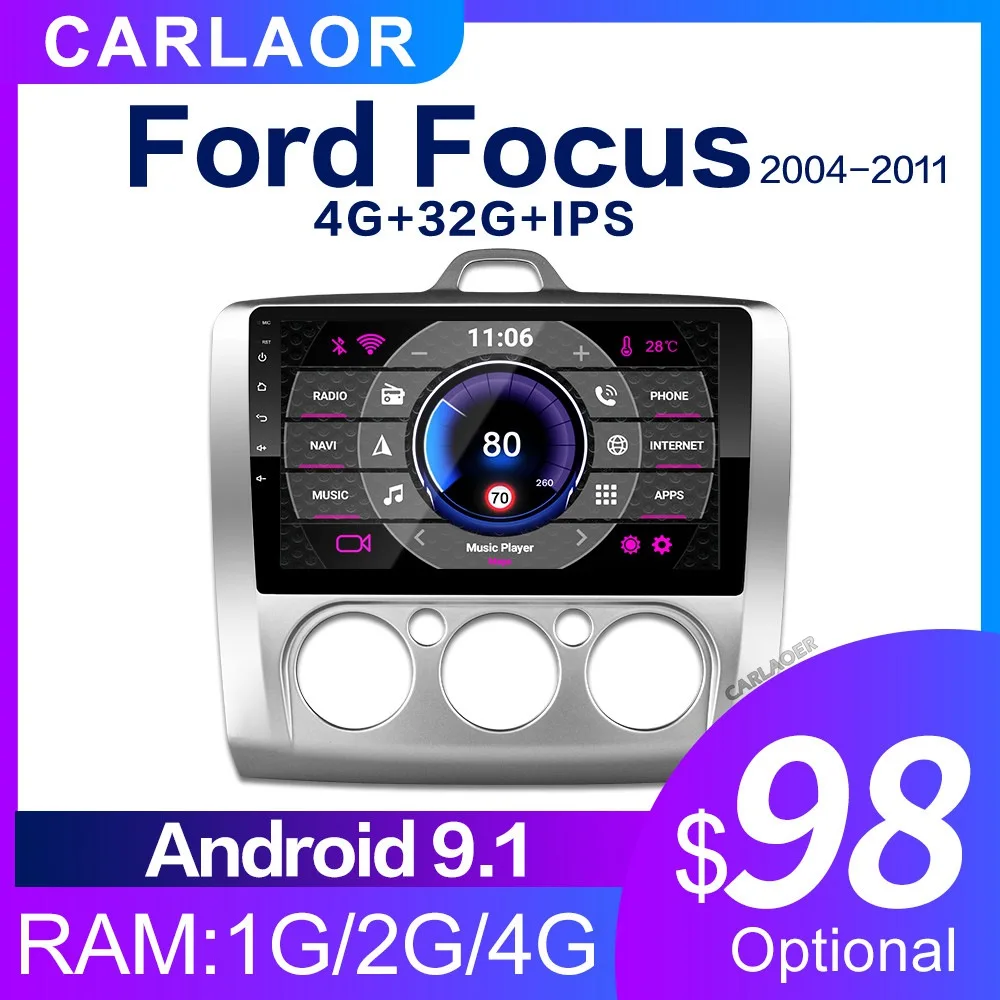 

2 DIN 9 Inch Android 8.1 GPS Navigation Touchscreen Quad-core Car Radio For Ford Focus Exi AT2004 2005 2006 2007 2008 2009-2011